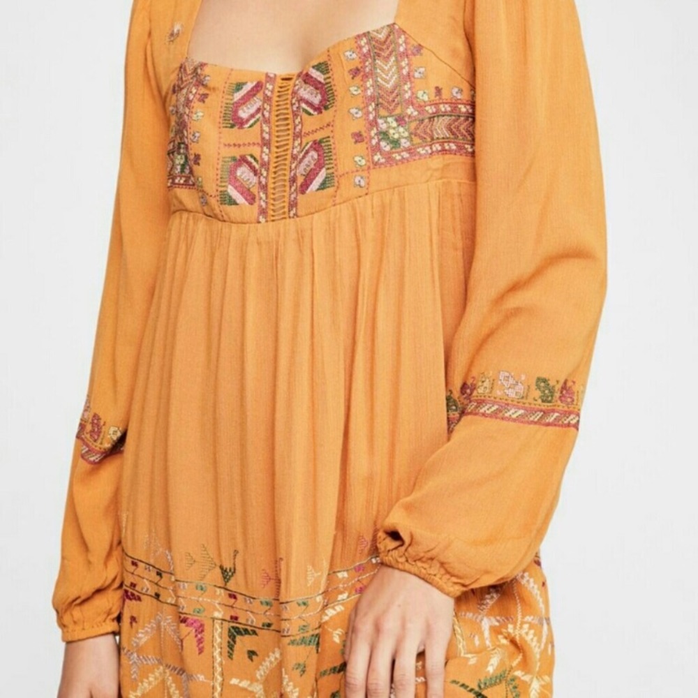 Free People Rhiannon Tie Back Mini Dress Mustard
